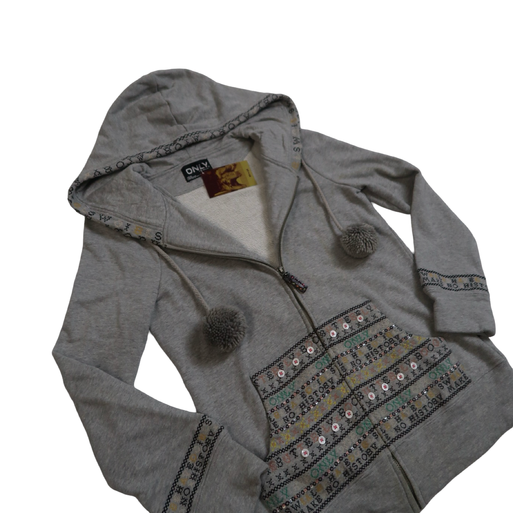 ONLY GREY POM POM ZIP UP - M