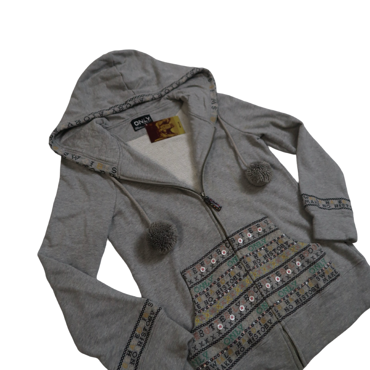 ONLY GREY POM POM ZIP UP - M