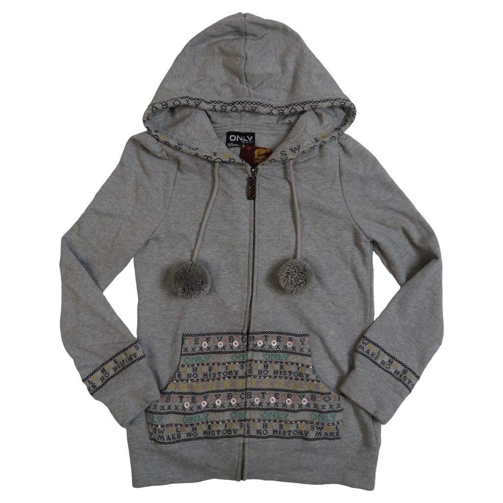 ONLY GREY POM POM ZIP UP - M