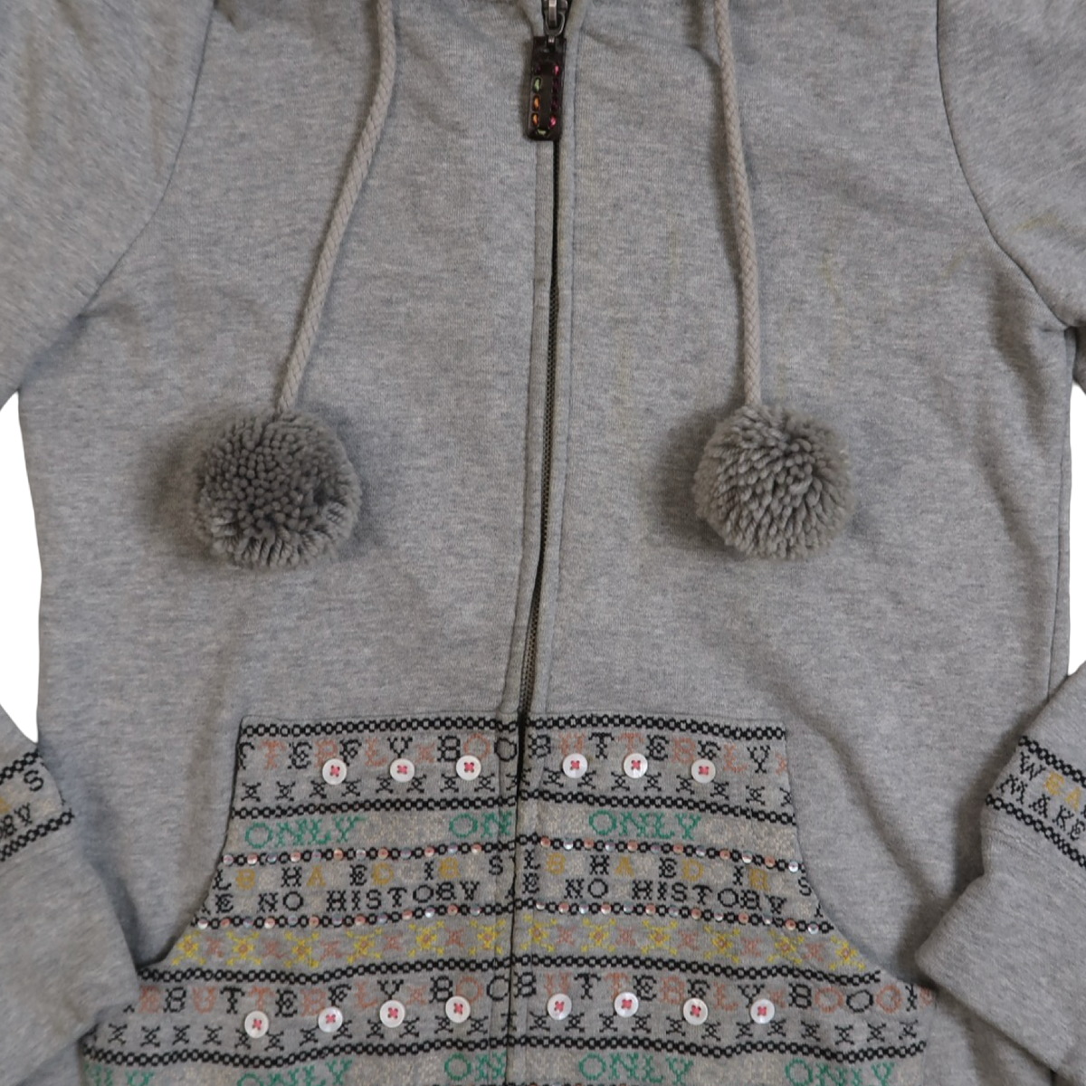 ONLY GREY POM POM ZIP UP - M