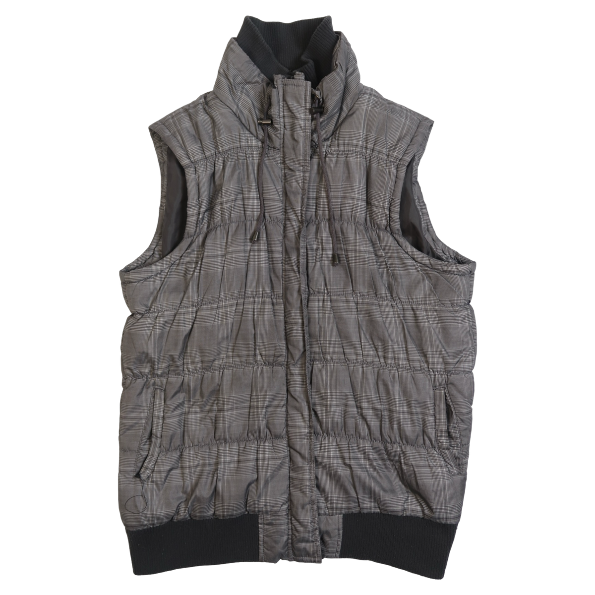 ELLA J GREY PLAID PUFFER VEST - XL
