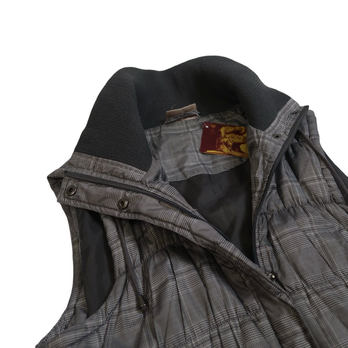 ELLA J GREY PLAID PUFFER VEST - XL